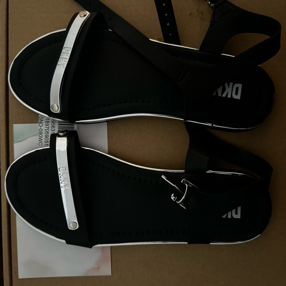 DKNY Black Sandals with Silver Accents